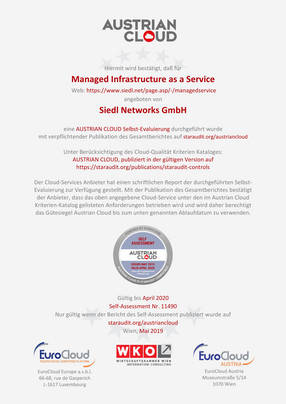 Zertifikat für Siedl Networks